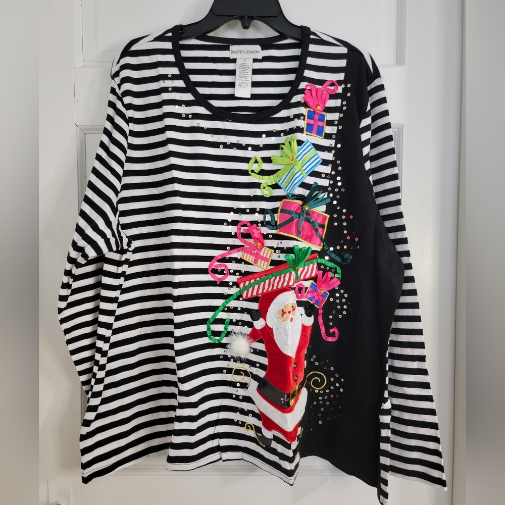 Santa Striped Womens Long Sleeve Shirt